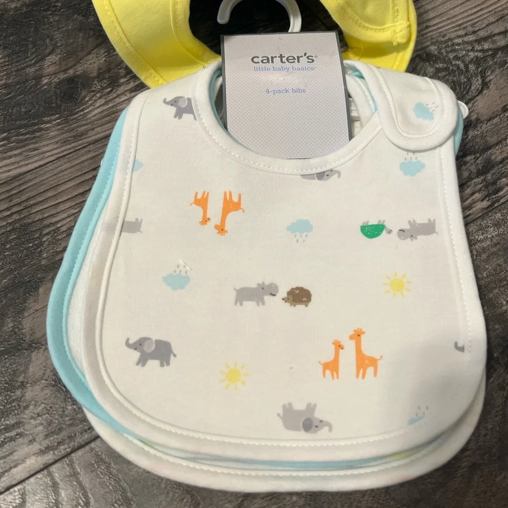 Carter's 4-Pack Water Resistant Bibs Velcro new cotton neutral new